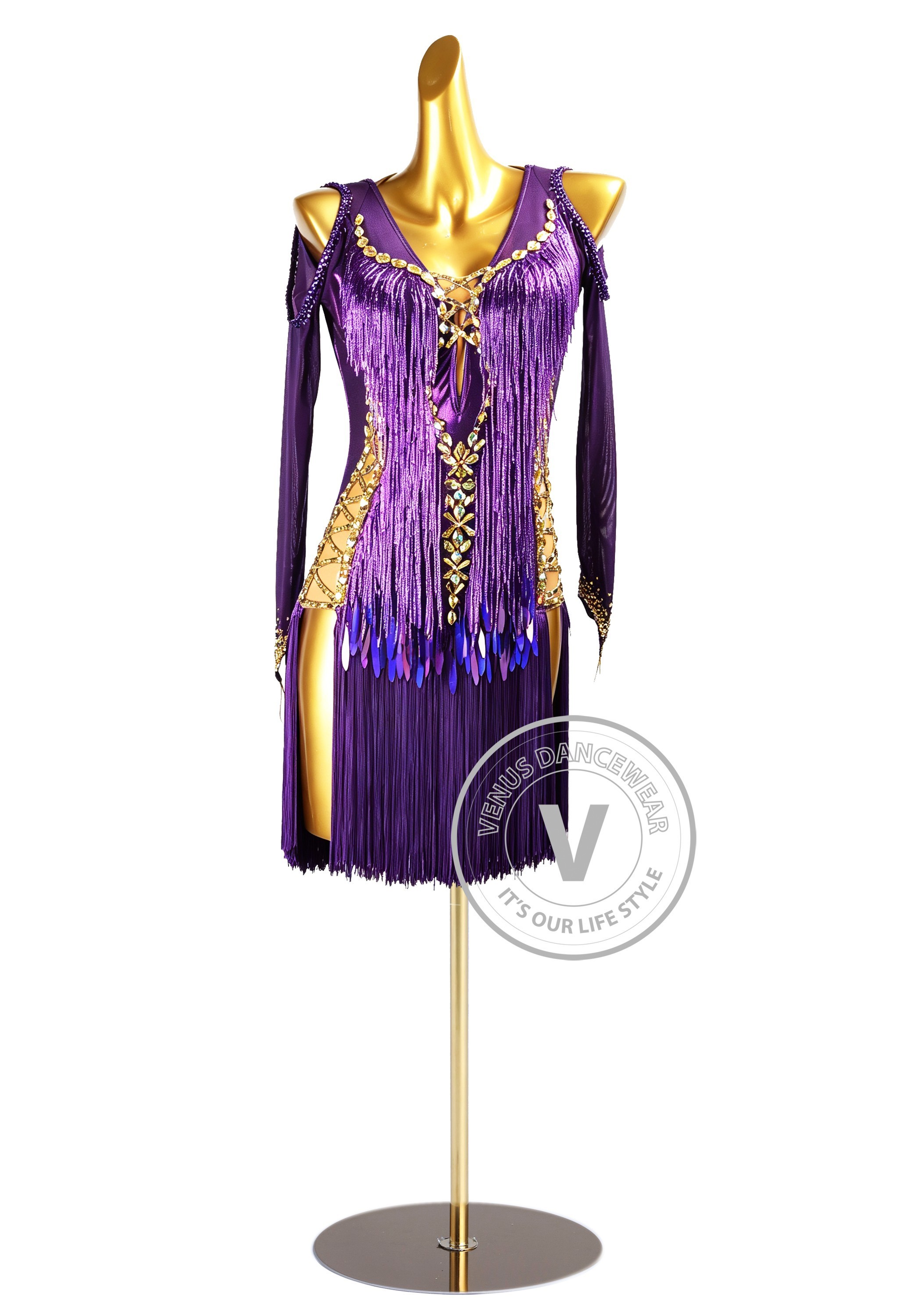 Purple Amethyst Glow Latin Rhythm Chacha Salsa Rumba Competition Dance Dress