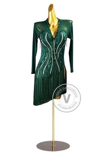 Emerald Wave Latin Rhythm Chacha Salsa Rumba Competition Dance Dress