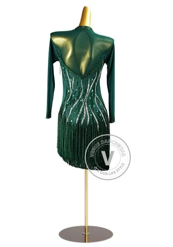 Emerald Wave Latin Rhythm Chacha Salsa Rumba Competition Dance Dress