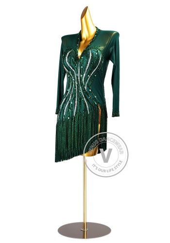 Emerald Wave Latin Rhythm Chacha Salsa Rumba Competition Dance Dress