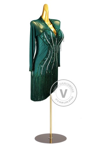 Emerald Wave Latin Rhythm Chacha Salsa Rumba Competition Dance Dress
