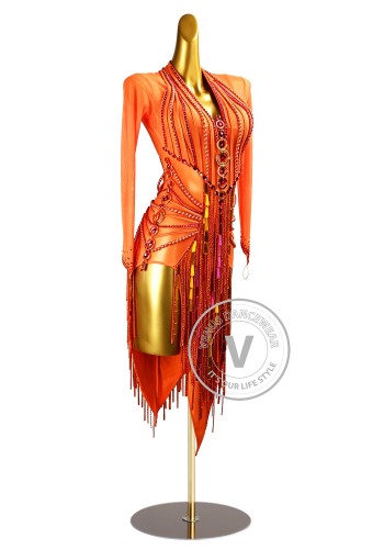 Tangerine Spark Latin Rhythm Chacha Salsa Rumba Competition Dance Dress