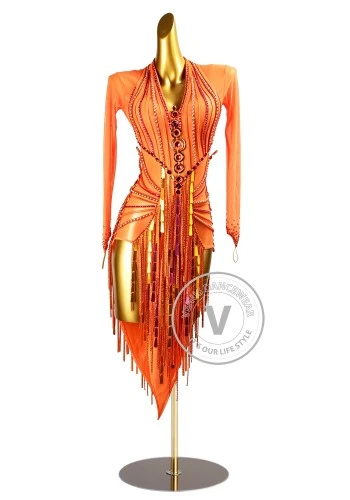 Tangerine Spark Latin Rhythm Chacha Salsa Rumba Competition Dance Dress