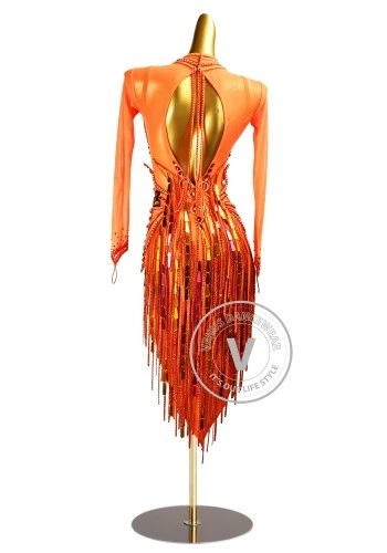 Tangerine Spark Latin Rhythm Chacha Salsa Rumba Competition Dance Dress