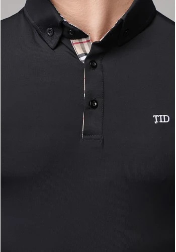 TID Men's Short Sleeve Polo Dance Shirt with Plaid Collar A002H