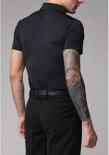 TID Men's Short Sleeve Polo Dance Shirt with Plaid Collar A002H