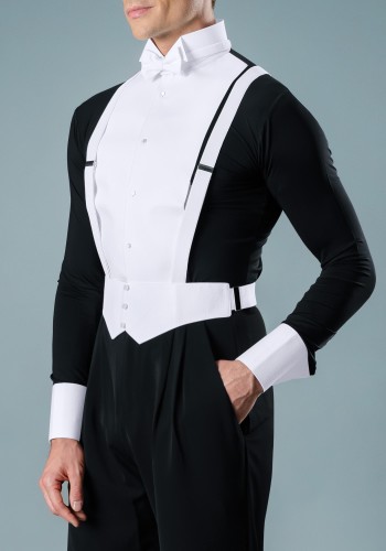 Black Men's Long Sleeve Ballroom Competition Dance Shirt with Built-in Pants
