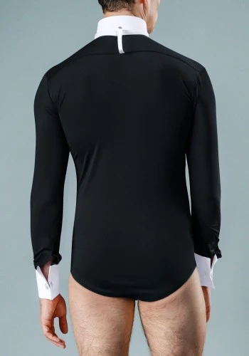 Black Men's Long Sleeve Ballroom Competition Dance Shirt with Built-in Pants