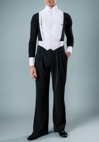 Black Men's Long Sleeve Ballroom Competition Dance Shirt with Built-in Pants