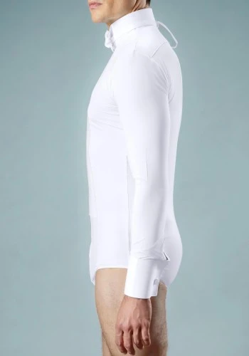 White Men's Long Sleeve Ballroom Competition Dance Shirt with Built-in Pants ML18