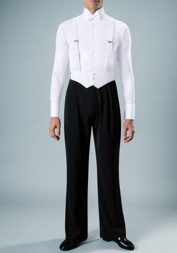 White Men's Long Sleeve Ballroom Competition Dance Shirt with Built-in Pants ML18