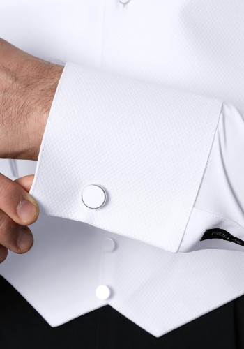 White Men's Long Sleeve Ballroom Competition Dance Shirt with Built-in Pants ML18