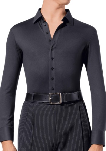 Men's Fitted Lapel Latin Dance Shirt with Integrated Body Brief ML21