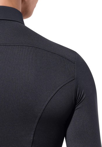 Men's Fitted Lapel Latin Dance Shirt with Integrated Body Brief ML21