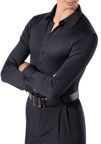 Men's Fitted Lapel Latin Dance Shirt with Integrated Body Brief ML21