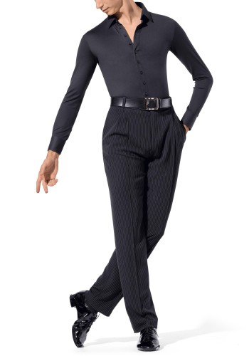 Men's Fitted Lapel Latin Dance Shirt with Integrated Body Brief ML21