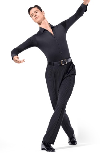 Men's Fitted Lapel Latin Dance Shirt with Integrated Body Brief ML21