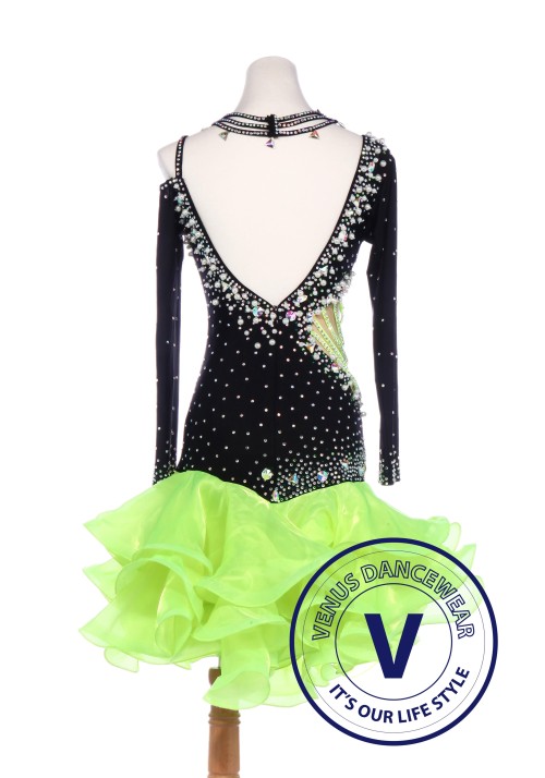 Green Latin Rhythm Chacha Salsa Competition Pearls Dress