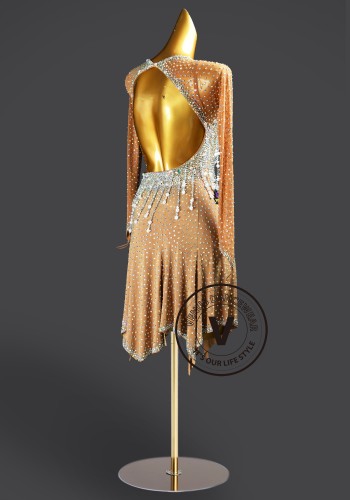 Champagne Cascade Latin Rhythm Chacha Salsa Rumba Competition Dance Dress