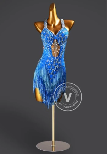 Blue Reverie Latin Rhythm Chacha Salsa Rumba Competition Dance Dress