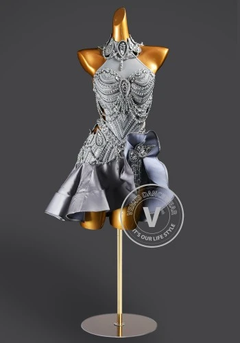 Silver Sonata Latin Rhythm Chacha Salsa Rumba Competition Dance Dress