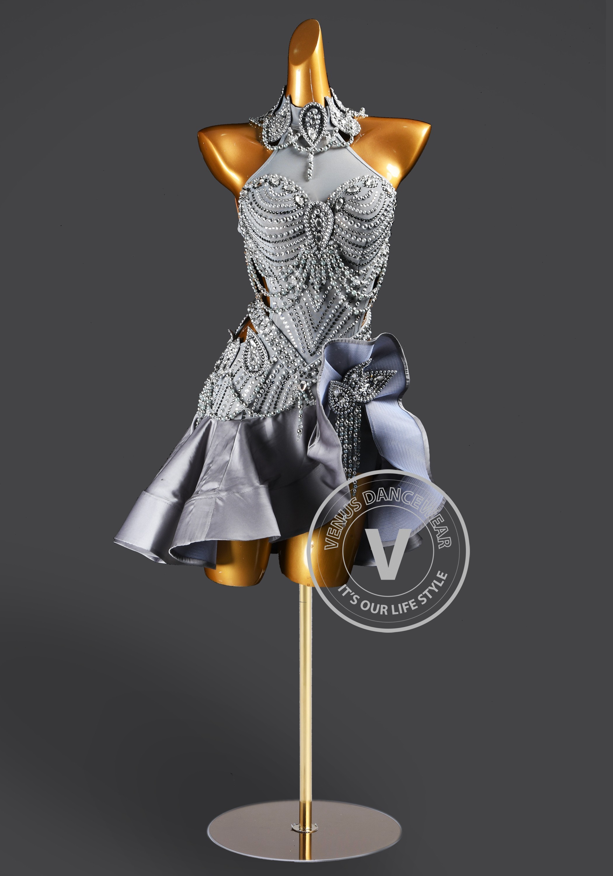Silver Sonata Latin Rhythm Chacha Salsa Rumba Competition Dance Dress