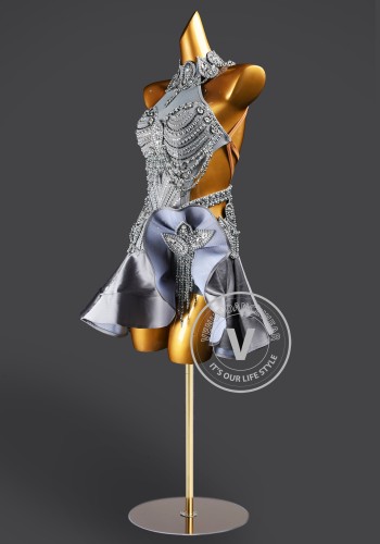 Silver Sonata Latin Rhythm Chacha Salsa Rumba Competition Dance Dress