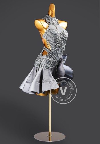 Silver Sonata Latin Rhythm Chacha Salsa Rumba Competition Dance Dress