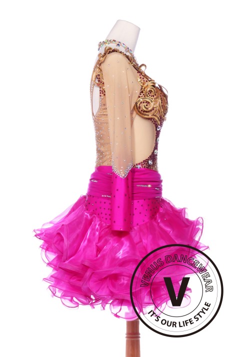 Gold and Rose Sequin Latin Rhythm Chacha Salsa Competition Dancing Dress