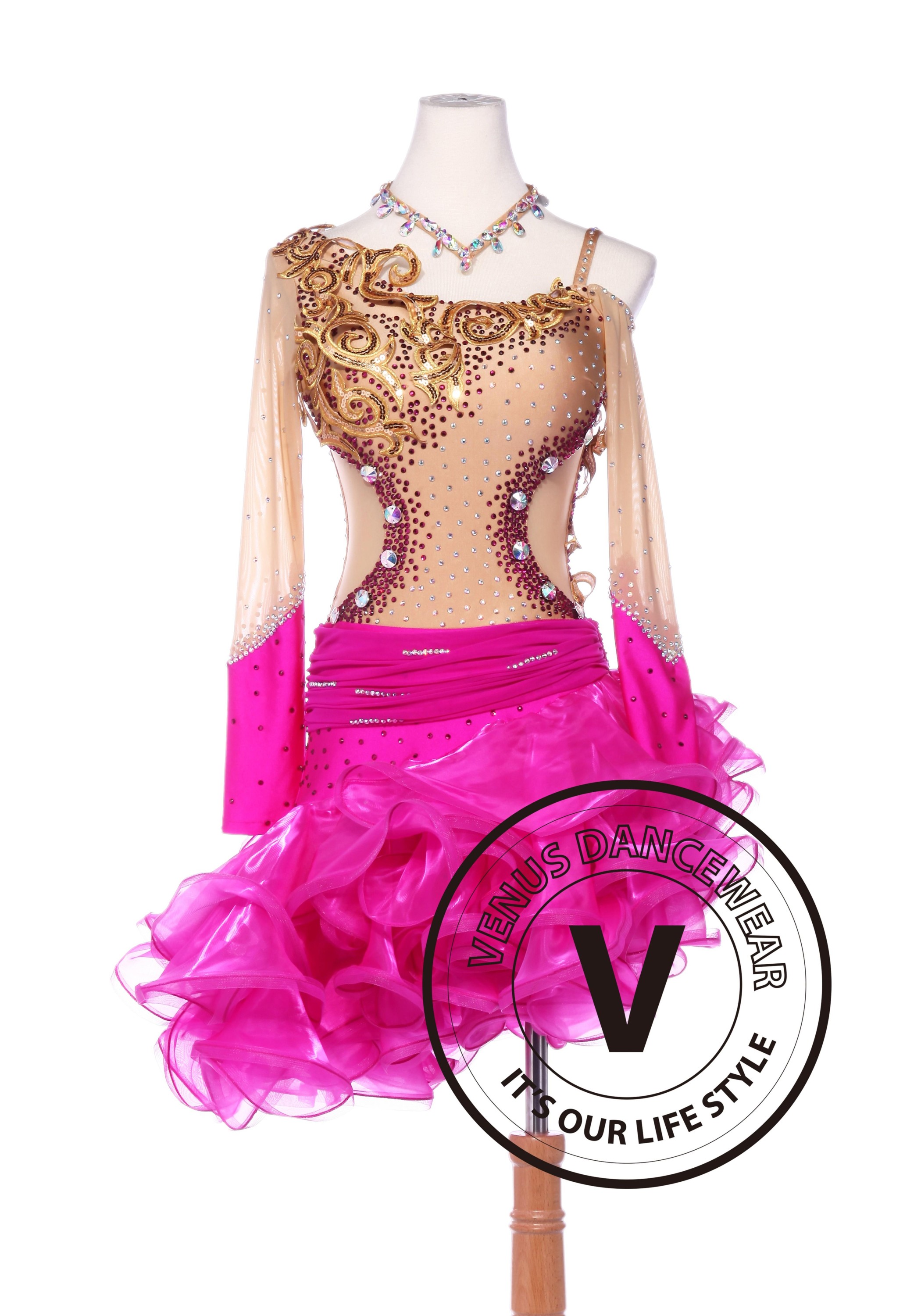 Gold and Rose Sequin Latin Rhythm Chacha Salsa Competition Dancing Dress