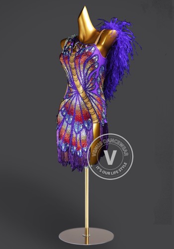 Violet Iridescent Phoenix Latin Rhythm Chacha Salsa Rumba Competition Dance Dress
