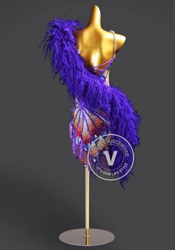 Violet Iridescent Phoenix Latin Rhythm Chacha Salsa Rumba Competition Dance Dress