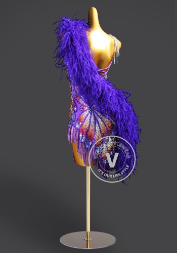 Violet Iridescent Phoenix Latin Rhythm Chacha Salsa Rumba Competition Dance Dress