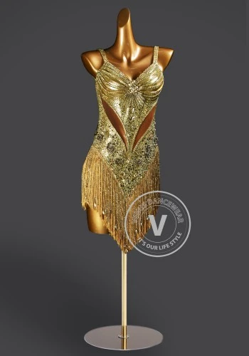 Golden Siren Rhapsody Latin Rhythm Chacha Salsa Rumba Competition Dance Dress