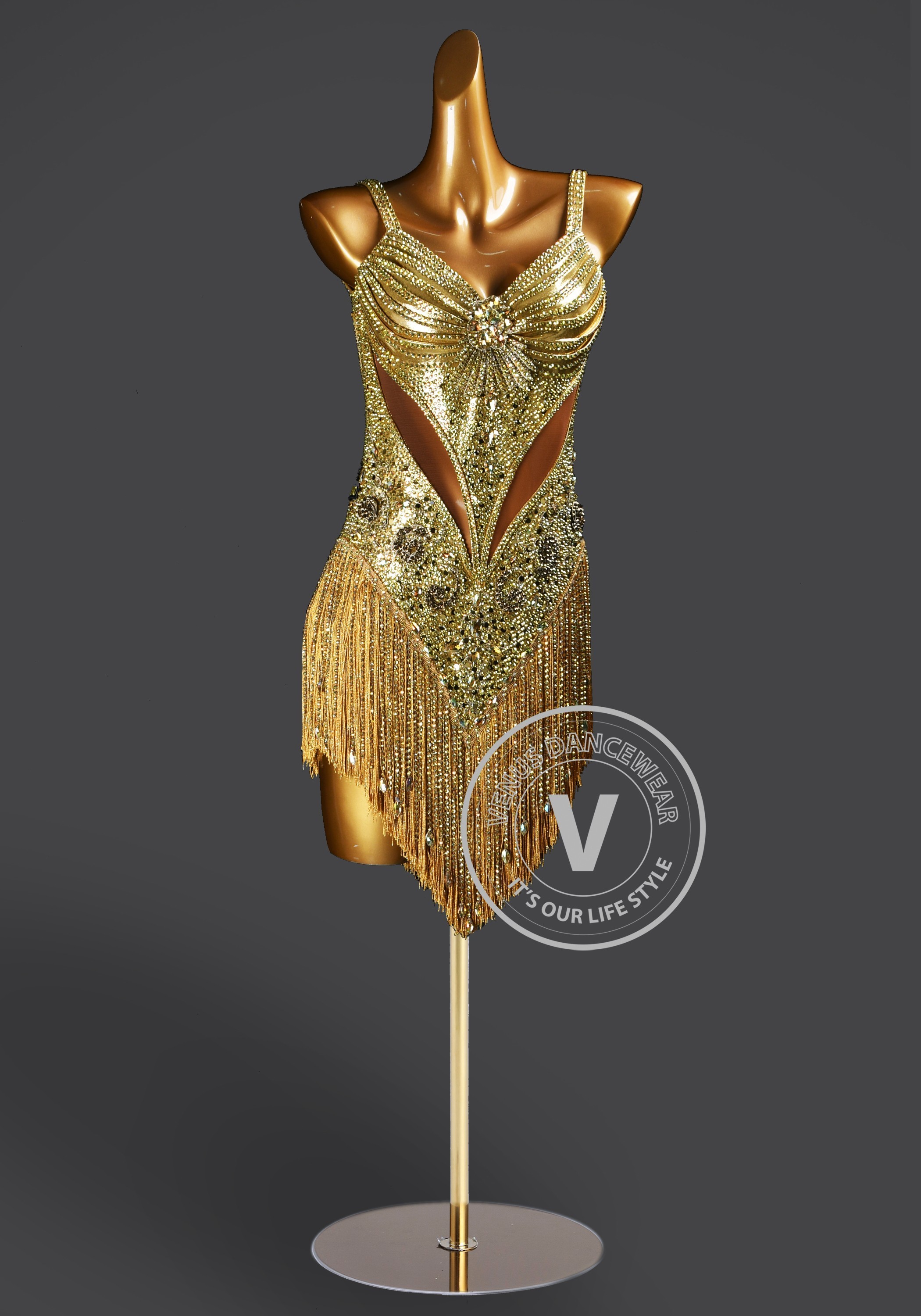 Golden Siren Rhapsody Latin Rhythm Chacha Salsa Rumba Competition Dance Dress